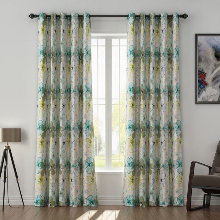 Floral Print Polyester Linen Curtain Drapery with Privacy Blackout Thermal Lining BRAD