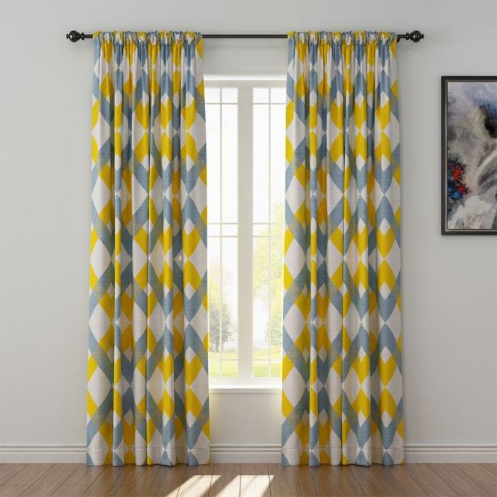 Geometric Print Polyester Linen Curtain Drapery FOX