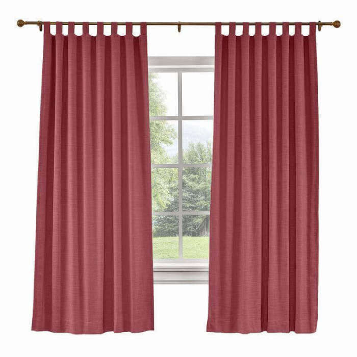 CUSTOM Liz Red Wine Polyester Linen Curtain Drapery with Lined