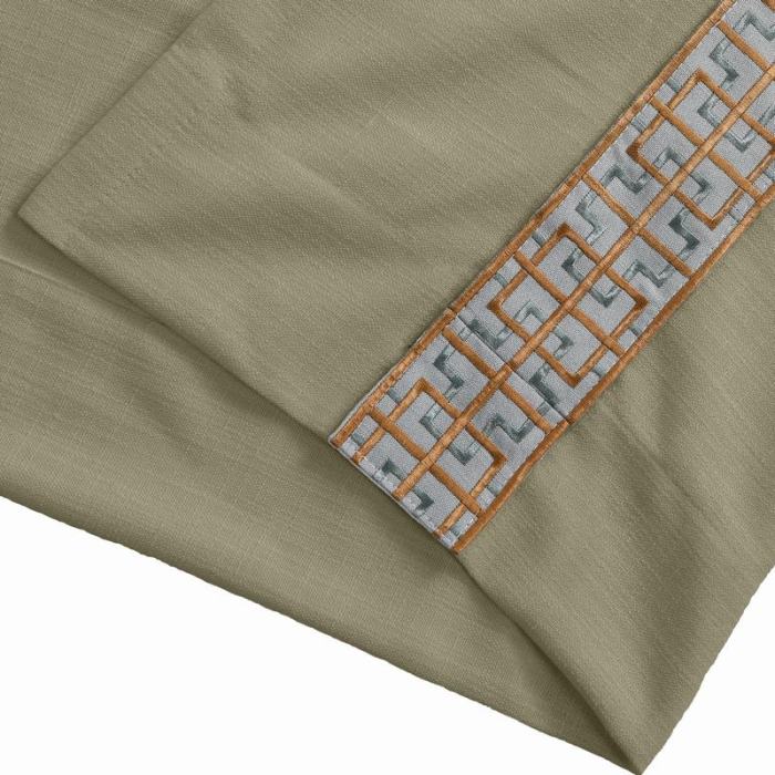 AMARA Polyester Linen Curtain Drapery With Decorative Trim Custom Sold Per Pair