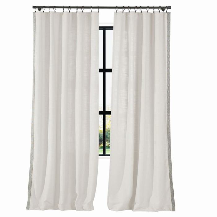 AMARA Polyester Linen Curtain Drapery With Decorative Trim Custom Sold Per Pair