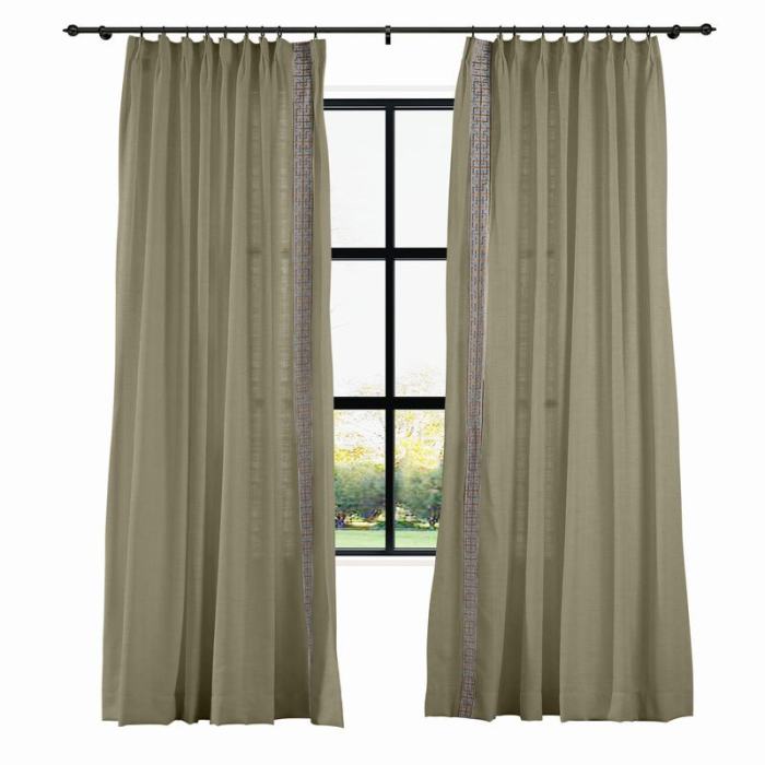AMARA Polyester Linen Curtain Drapery With Decorative Trim Custom Sold Per Pair