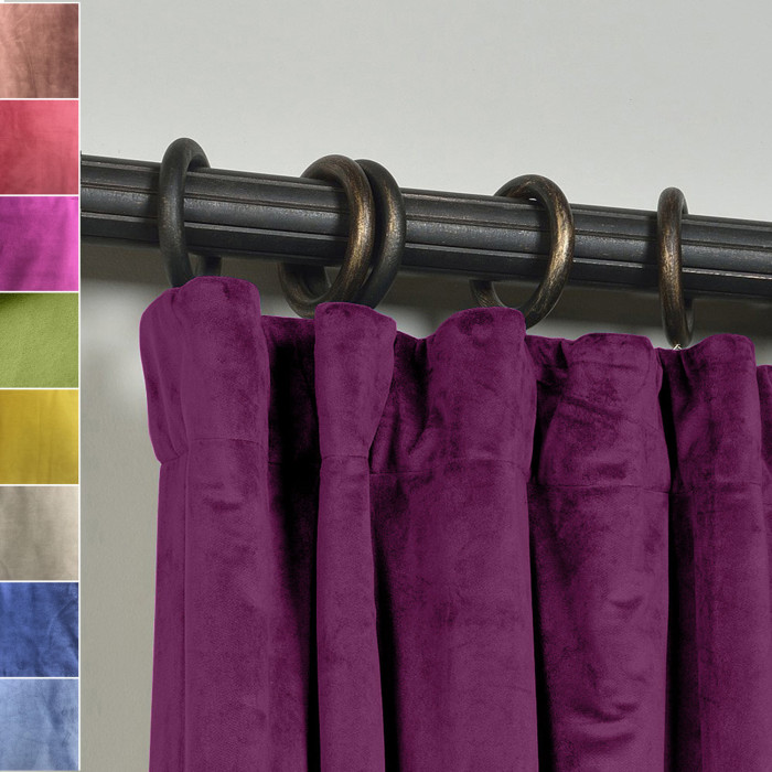 Flat Hook Velvet Curtain Drape with Blackout Lined For Track with Ring Clip or Traverse Rod and Rod with Rings Birkin