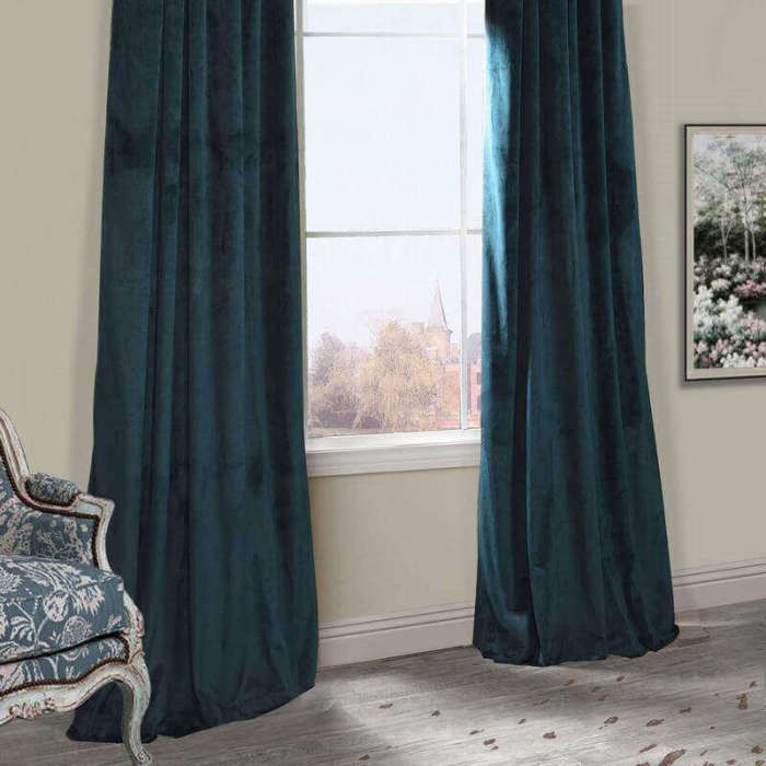 Velvet Curtain Drape Panel 3 Inch Rod Pocket with Blackout Lined Birkin