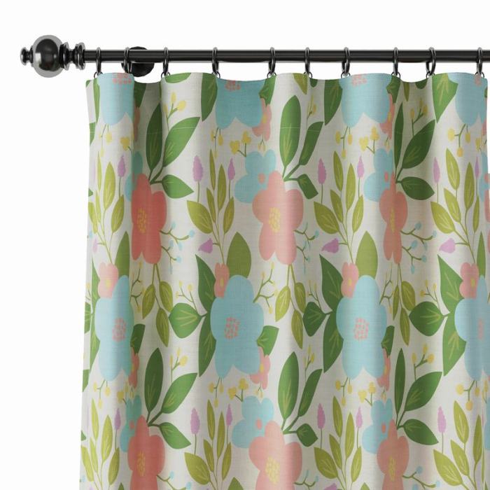 Floral Print Polyester Linen Curtain Drapery ARTHUR