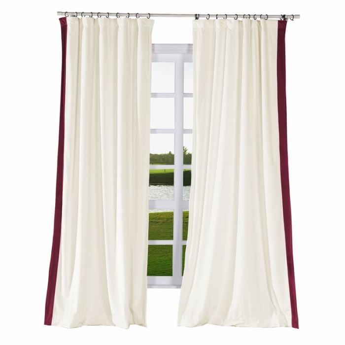 FELIX Velvet Curtain Drapery with Color Border Custom Sold Per Pair