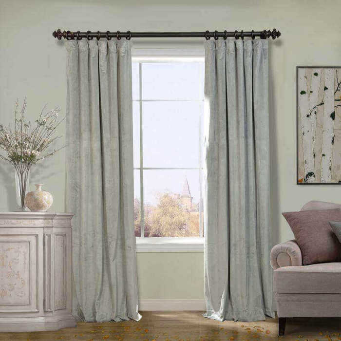 CUSTOM Birkin Sliver Grey Velvet Curtain Drapery With Lining For Traverse Rod Pole or Track