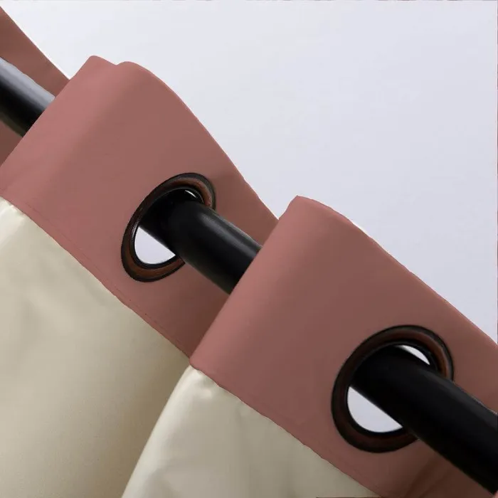 2 Toned Blackout Lined Pieced Patchwork Grommet Velvet Curtain BIRKIN