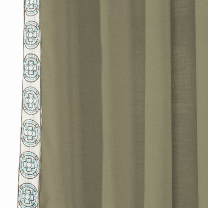 AMARA Polyester Linen Curtain Drapery With Decorative Trim Custom Sold Per Pair