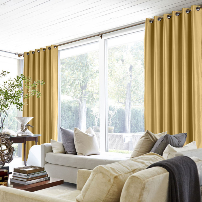 Polyester Cotton Silk Curtain Drape Panel in Antique Bronze Grommet with Blackout Lined LHZ