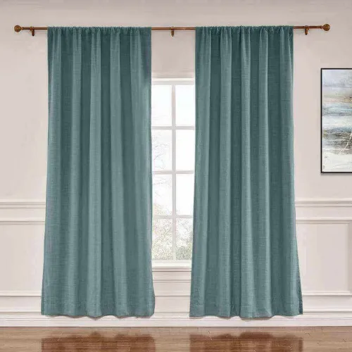 CUSTOM Liz Blue Grey Polyester Linen Window Curtain Drapery with Lined