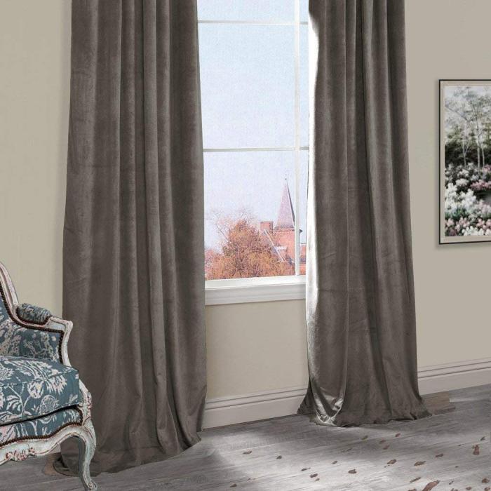 Velvet Curtain Drape Panel 3 Inch Rod Pocket with Blackout Lined Birkin