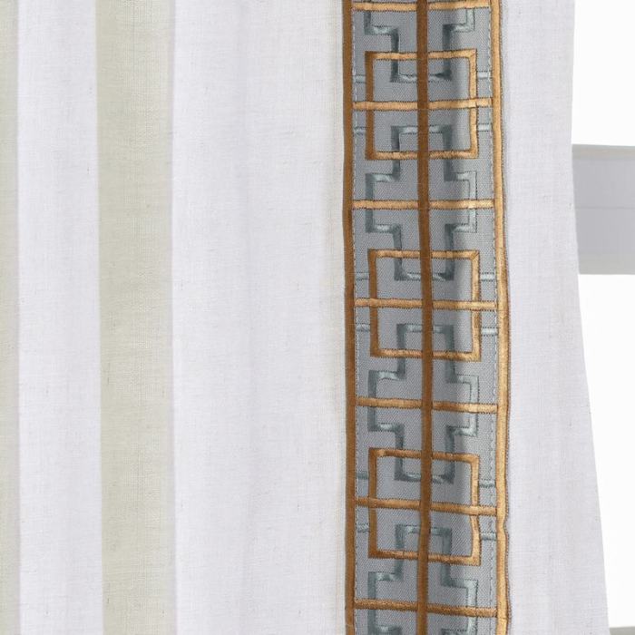 AMARA Polyester Linen Curtain Drapery With Decorative Trim Custom Sold Per Pair