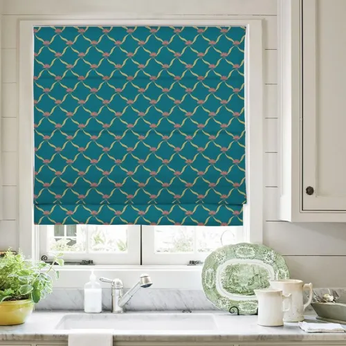 EMILIA Abstract Print Polyester Linen Room Darkening Roman Shade