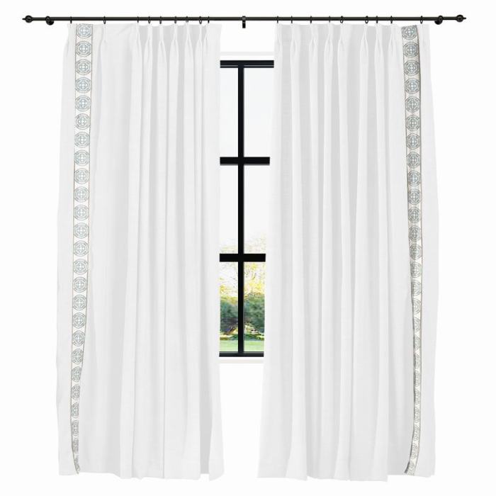 AMARA Polyester Linen Curtain Drapery With Decorative Trim Custom Sold Per Pair