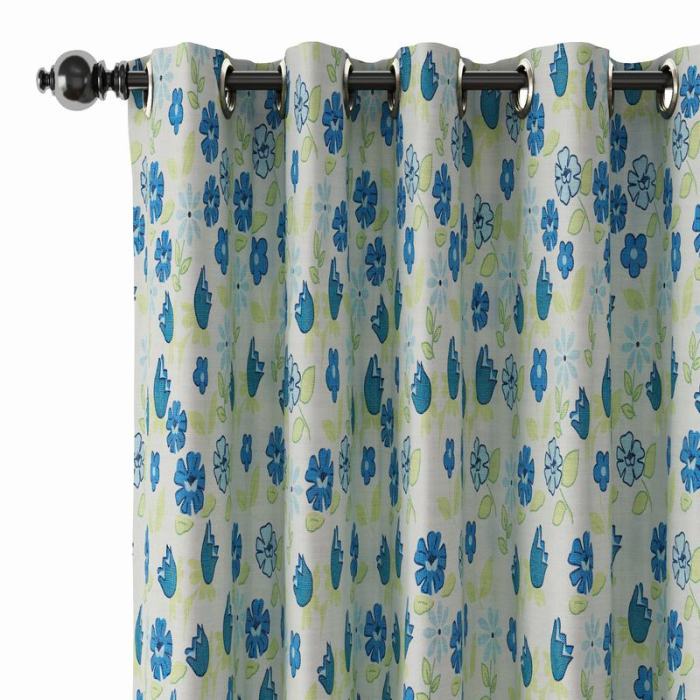 Floral Print Polyester Linen Curtain Drapery CACTUS