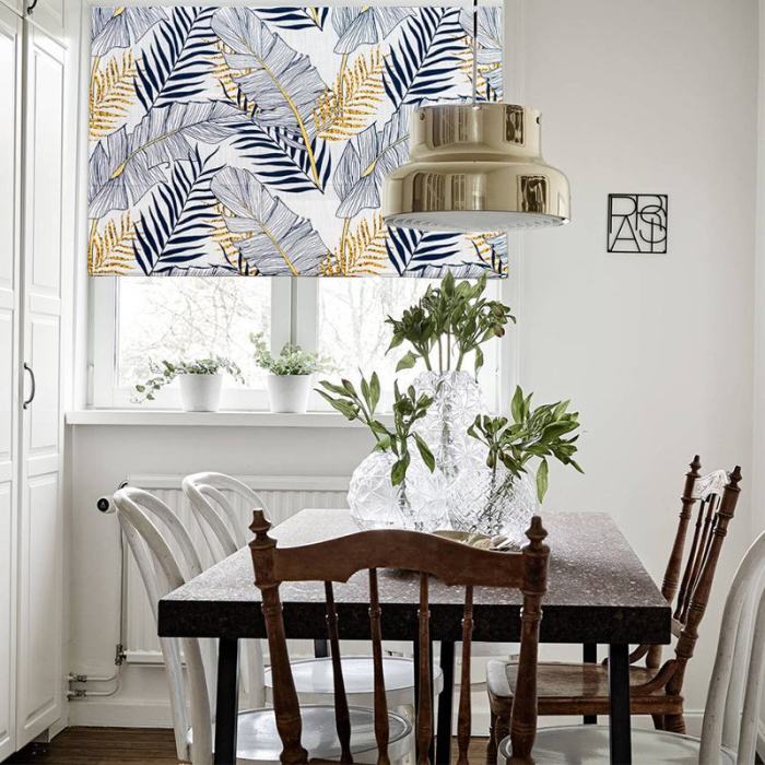 Print Polyester Roman Shade In Blue