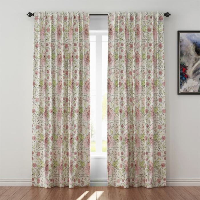 Floral Print Polyester Linen Curtain Drapery PIRATE