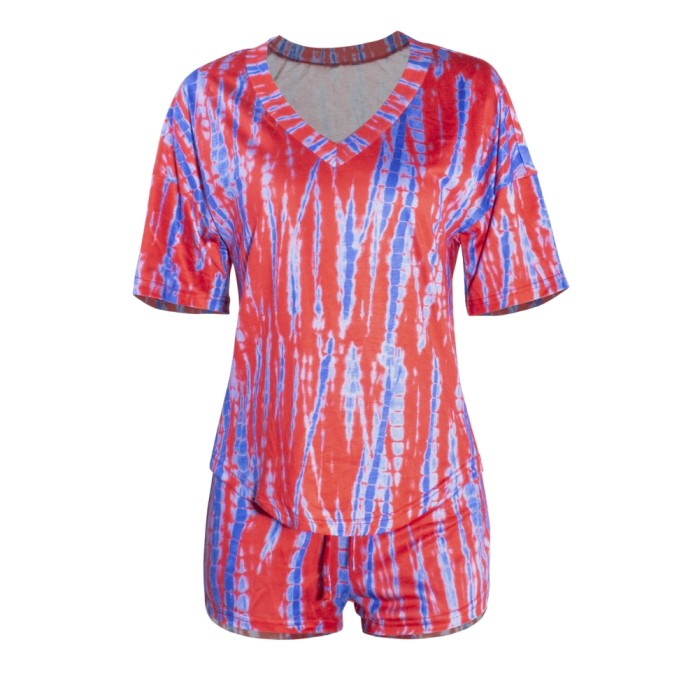 Summer Tie Dye Two Piece Shorts Set with Face Cover