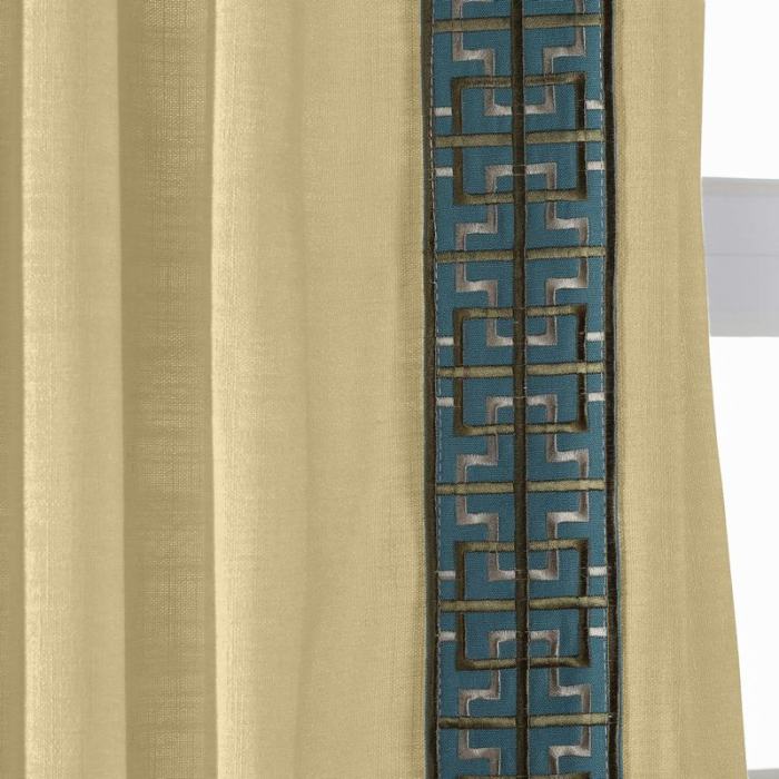 AMARA Polyester Linen Curtain Drapery With Decorative Trim Custom Sold Per Pair