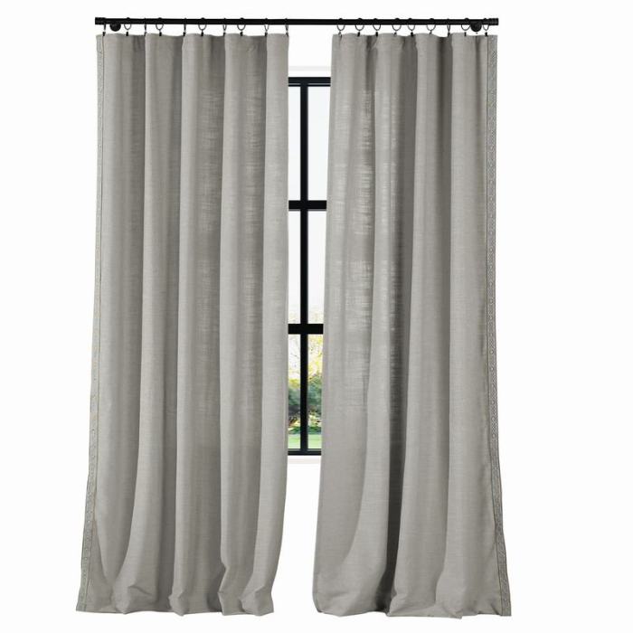 AMARA Polyester Linen Curtain Drapery With Decorative Trim Custom Sold Per Pair