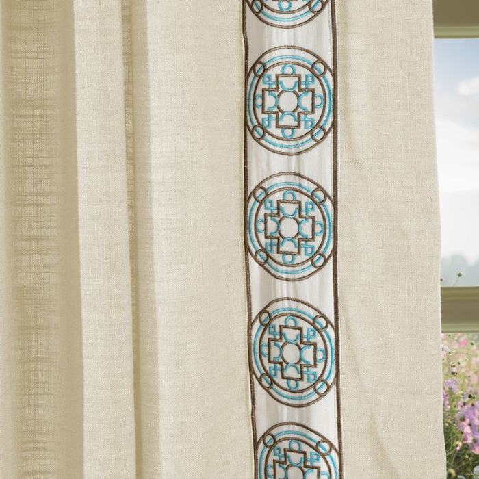 AMARA Polyester Linen Curtain Drapery With Decorative Trim Custom Sold Per Pair