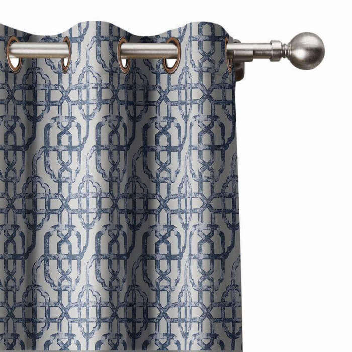 Geometric Trellis Print Window Curtain Antique Bronze Grommet Lattice With Blackout Lining BQ66260