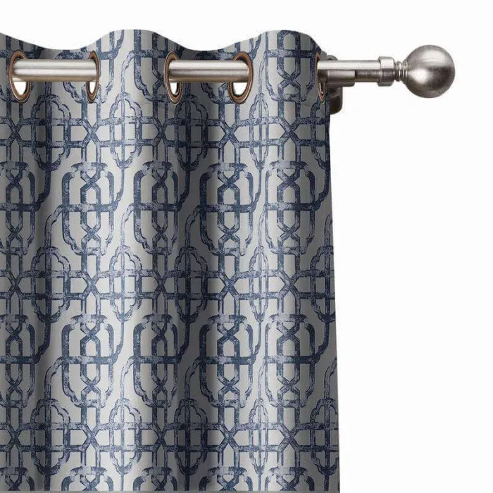 Geometric Trellis Print Window Curtain Antique Bronze Grommet Lattice With Blackout Lining BQ66260
