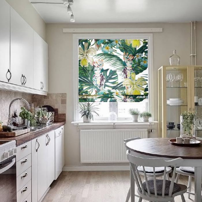 Print Polyester Roman Shade In Green