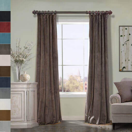 Flat Hook Velvet Curtain Drape with Blackout Lined For Track with Ring Clip or Traverse Rod and Rod with Rings Birkin
