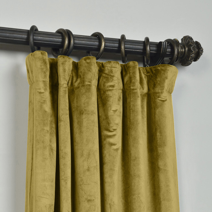 Flat Hook Velvet Curtain Drape with Blackout Lined For Track with Ring Clip or Traverse Rod and Rod with Rings Birkin