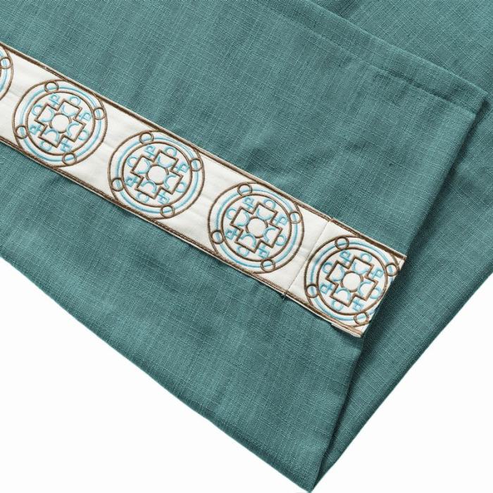 AMARA Polyester Linen Curtain Drapery With Decorative Trim Custom Sold Per Pair