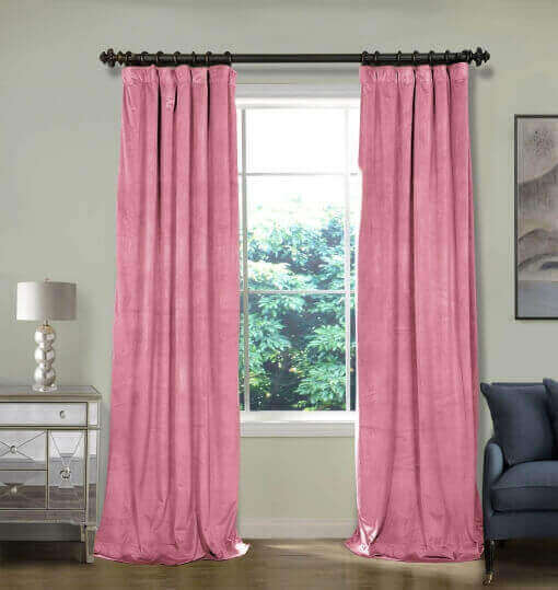 Flat Hook Velvet Curtain Drape with Blackout Lined For Track with Ring Clip or Traverse Rod and Rod with Rings Birkin
