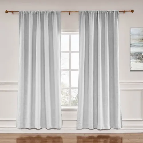 CUSTOM Liz Beige White Polyester Linen Window Curtain Drapery with Lined