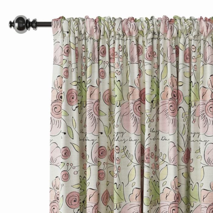 Floral Print Polyester Linen Curtain Drapery PIRATE