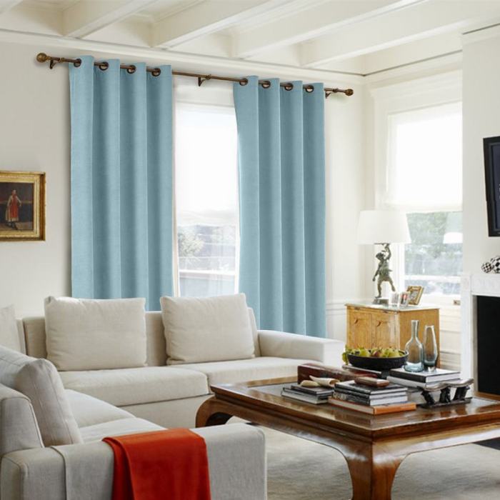 CUSTOM Kante Blue Gray Polyester Cotton Drapery With Lining Curtains
