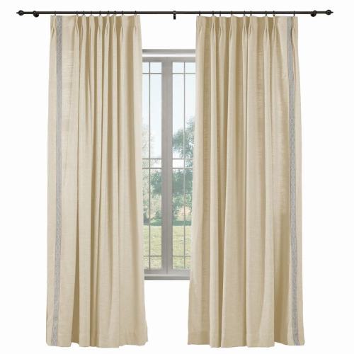 AMARA Polyester Linen Curtain Drapery With Decorative Trim Custom Sold Per Pair