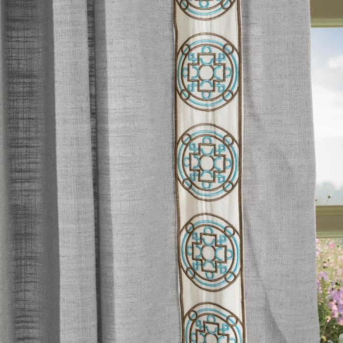 AMARA Polyester Linen Curtain Drapery With Decorative Trim Custom Sold Per Pair