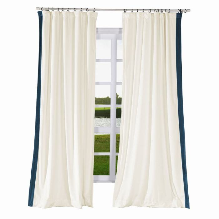 FELIX Velvet Curtain Drapery with Color Border Custom Sold Per Pair