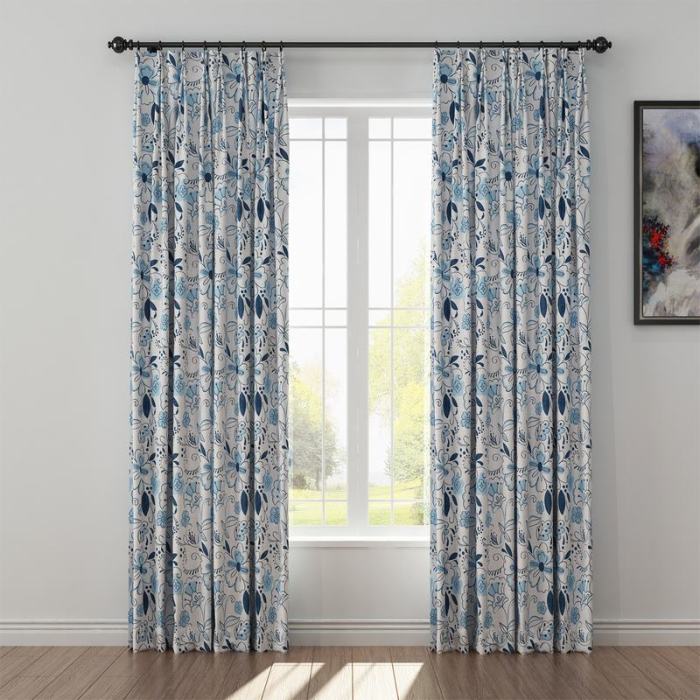 Floral Print Polyester Linen Curtain Drapery WILLIAM