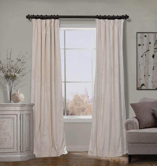 Flat Hook Velvet Curtain Drape with Blackout Lined For Track with Ring Clip or Traverse Rod and Rod with Rings Birkin