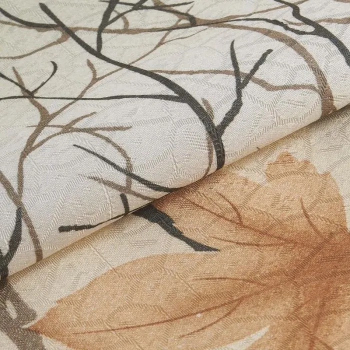 Antique Brone Grommet Maple Leaf Print Polyester With Blackout Lined Window Curtain Sofitel