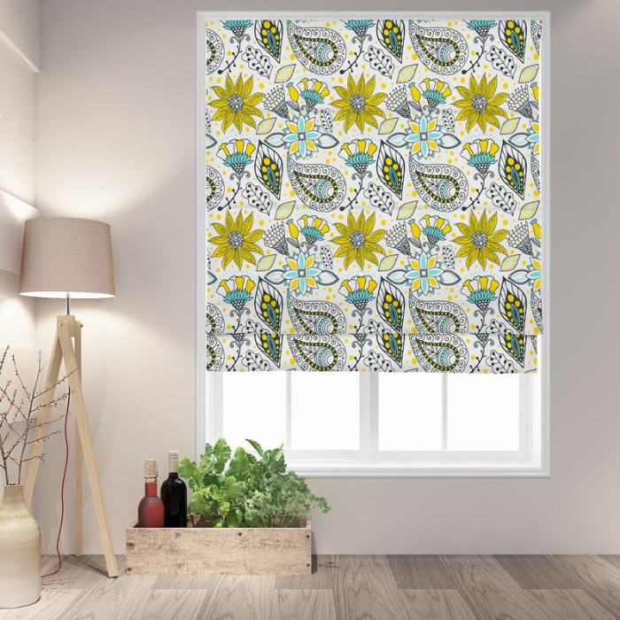 AIMEE Paisley Floral Print Polyester Linen Roman Shade