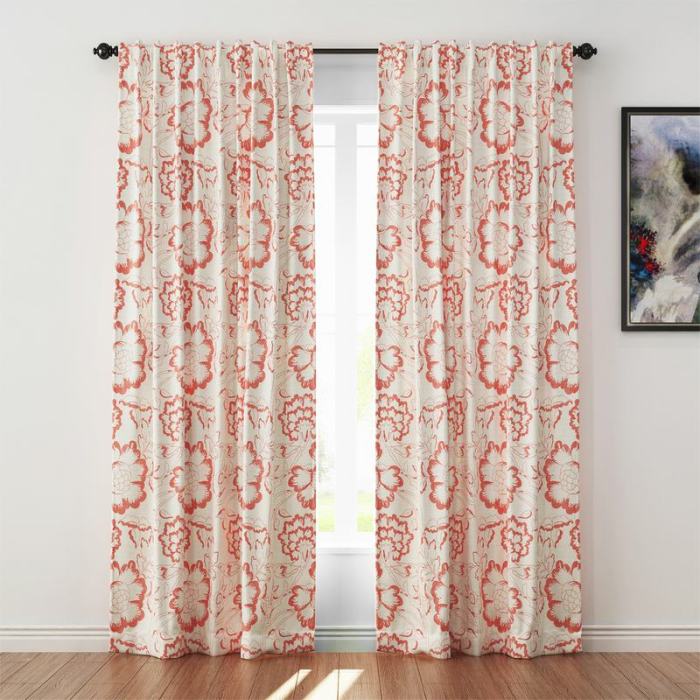 Floral Print Polyester Linen Curtain Drapery ELK