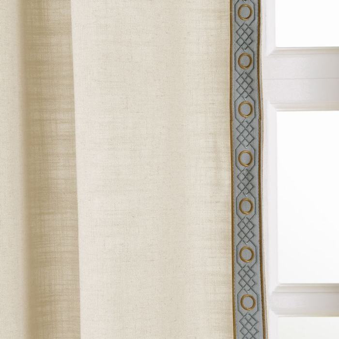 AMARA Polyester Linen Curtain Drapery With Decorative Trim Custom Sold Per Pair