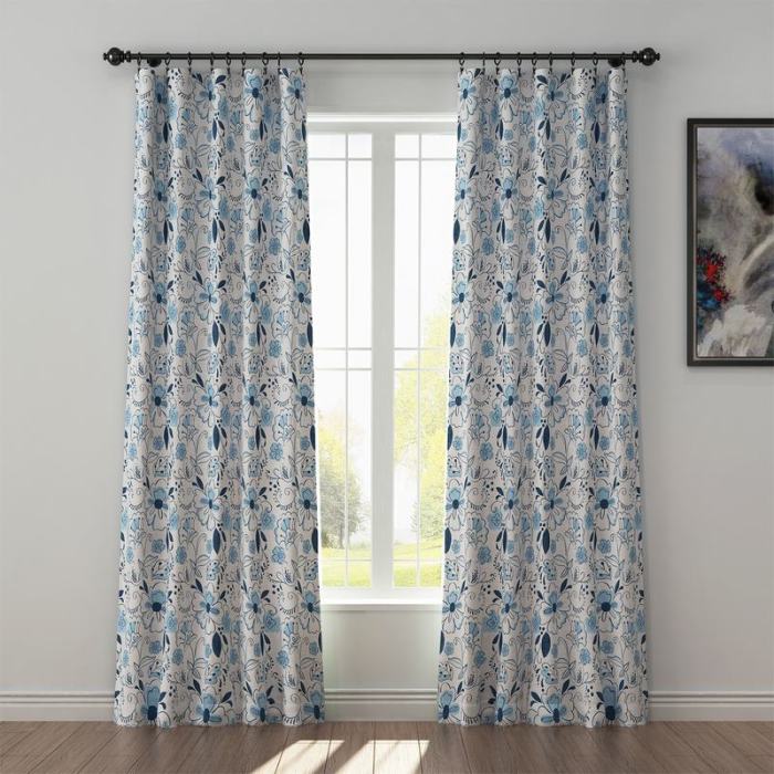 Floral Print Polyester Linen Curtain Drapery WILLIAM
