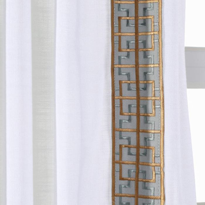 AMARA Polyester Linen Curtain Drapery With Decorative Trim Custom Sold Per Pair