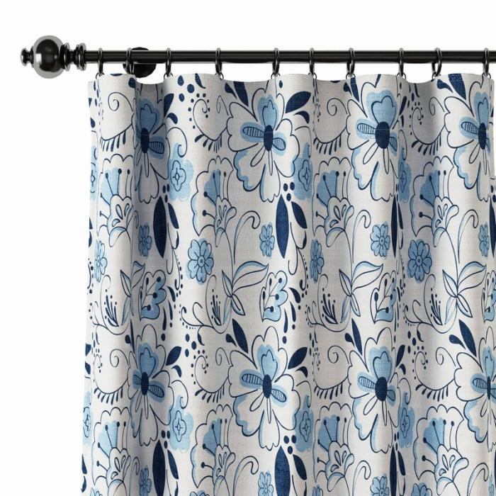 Floral Print Polyester Linen Curtain Drapery WILLIAM