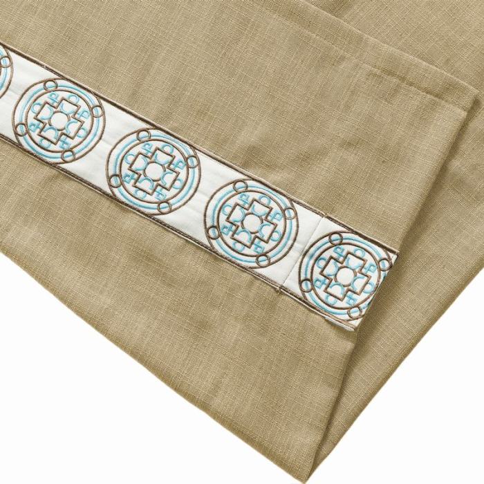 AMARA Polyester Linen Curtain Drapery With Decorative Trim Custom Sold Per Pair