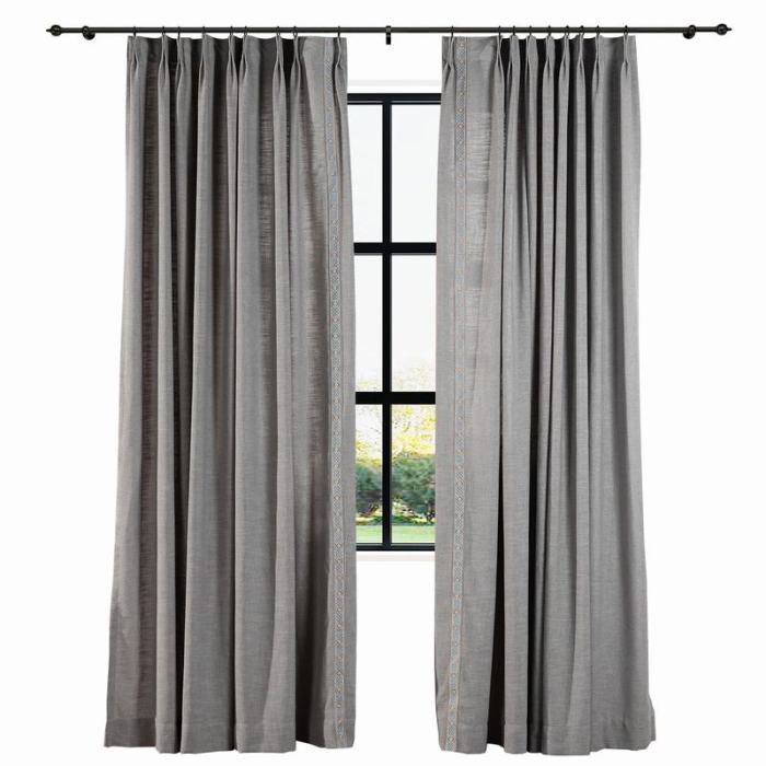 AMARA Polyester Linen Curtain Drapery With Decorative Trim Custom Sold Per Pair